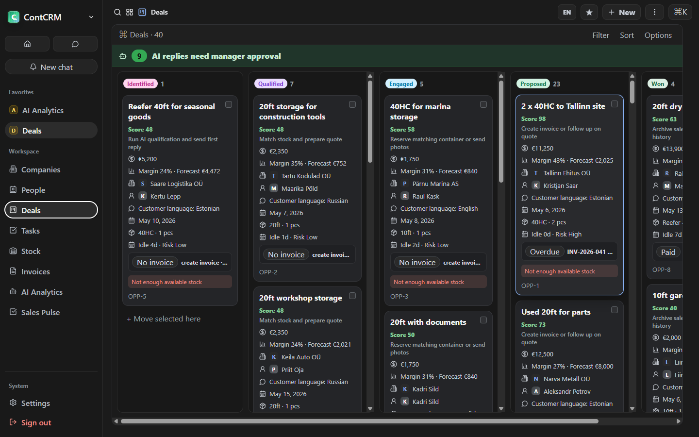 ContCRM deal pipeline preview